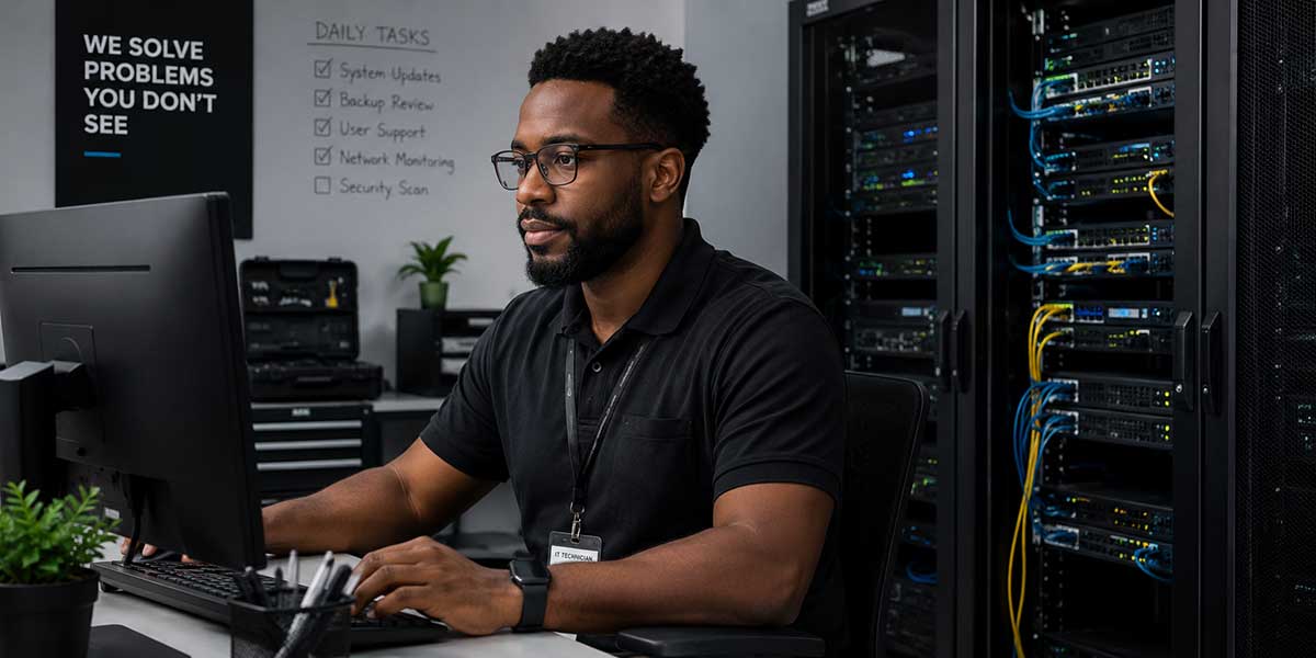 Tech-Fit Technologies IT support technician assisting a Johannesburg business with their computer network